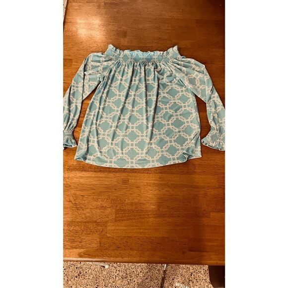 Charter Club Blue White Off the Shoulder Blouse WOmens SZ XS New - Picture 3 of 10